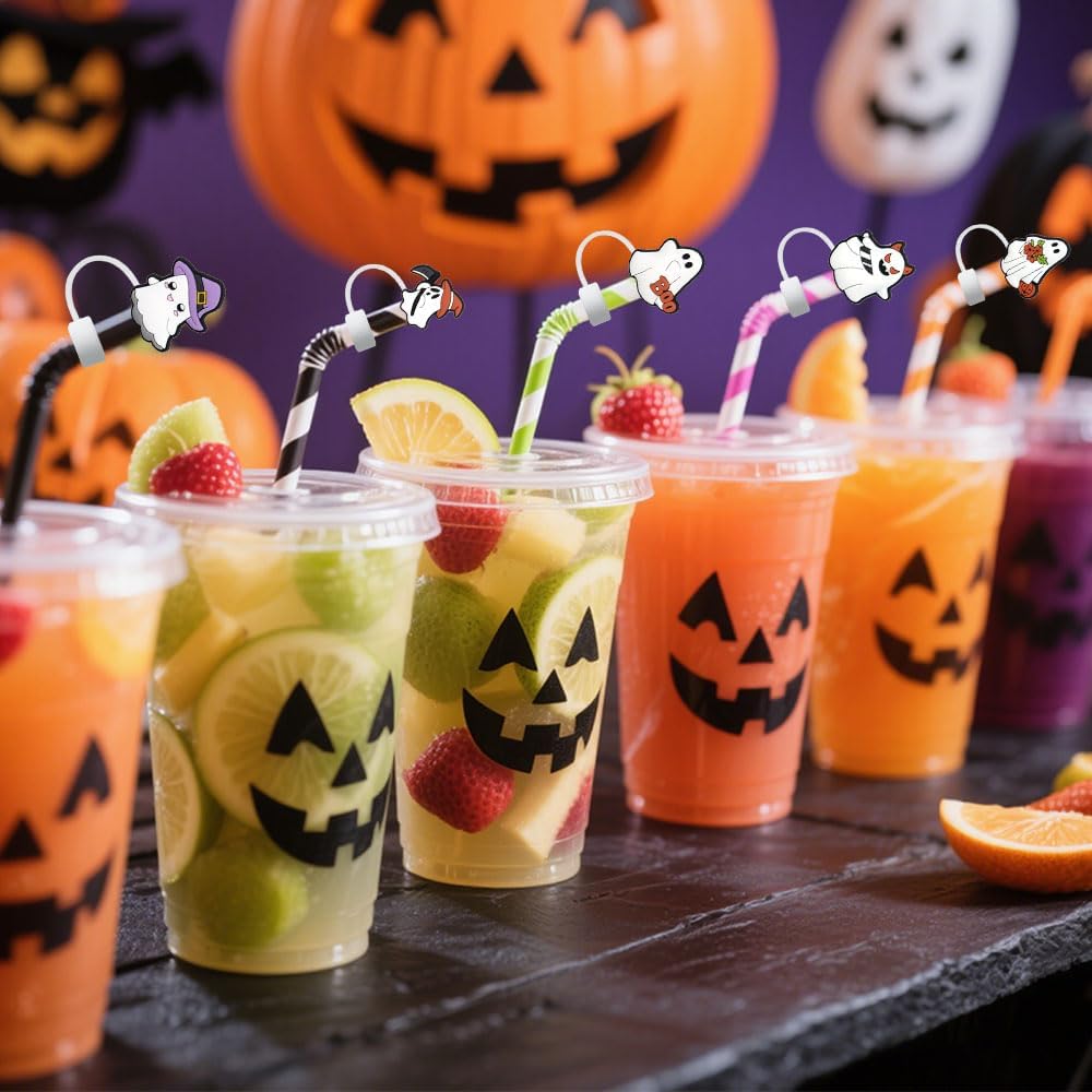 9pcs Halloween Straw Cover Ghost Straw Topper 8mm Drinking Straw Caps Cute Silicone Ghost Straws Tip Lids Funny Tumbler Accessories For Halloween Party Decoration - Image 5