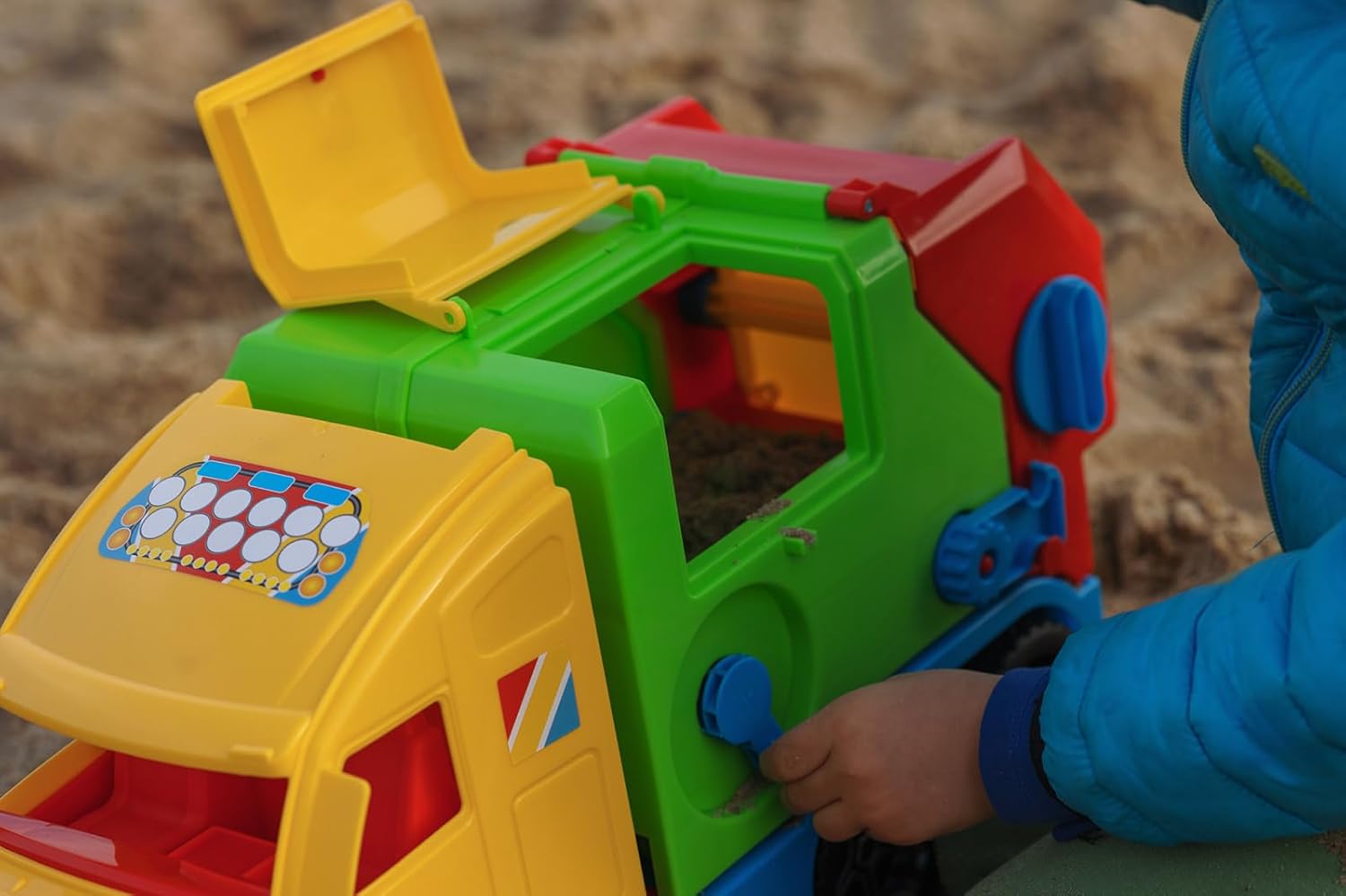 Wader 36331 Magic Truck Garbage Truck with Conveyor Belt and Luminous Headlights, Size Approx. 59.5 cm, for Children from 3 Years, Suitable as a Gift for Creative Play