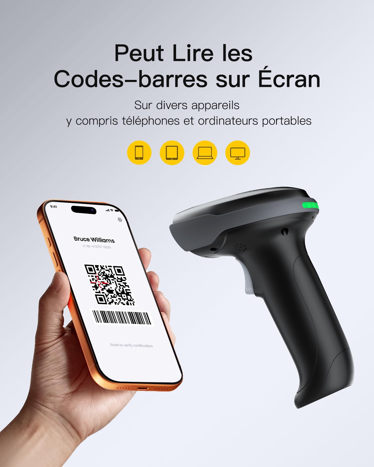 Inateck Lecteur Code Barre sans Fil 2D QR avec Deux Batteries Remplaçables de 2000 mAh, PDF 417 Douchette Code Barre avec Base de Charge, Bluetooth et Filaire USB, pour l'entreposage et la logistique