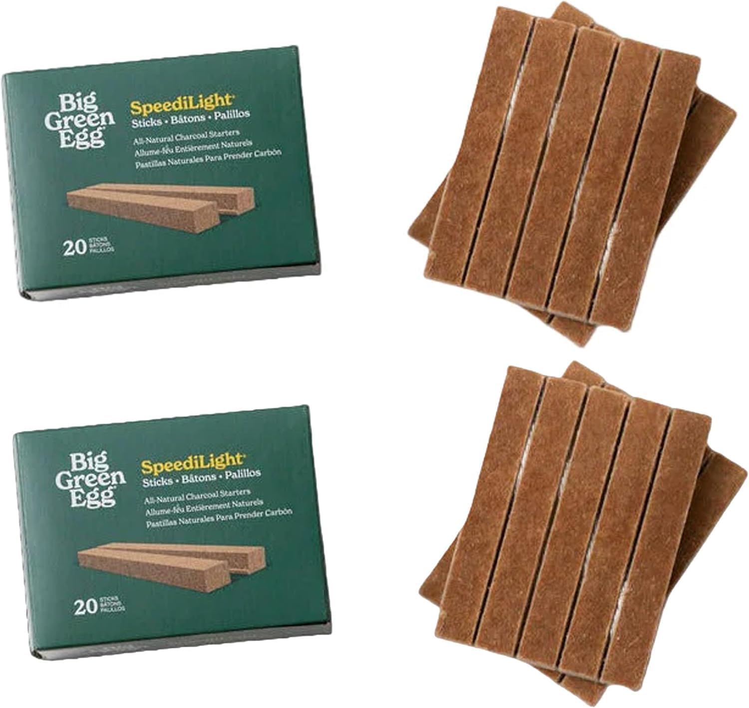 Natural Charcoal Easy Fire Starters, Unflavored, for Big Green Egg Grill, Waterproof, Odorless, 20 Squares, 2-Pack