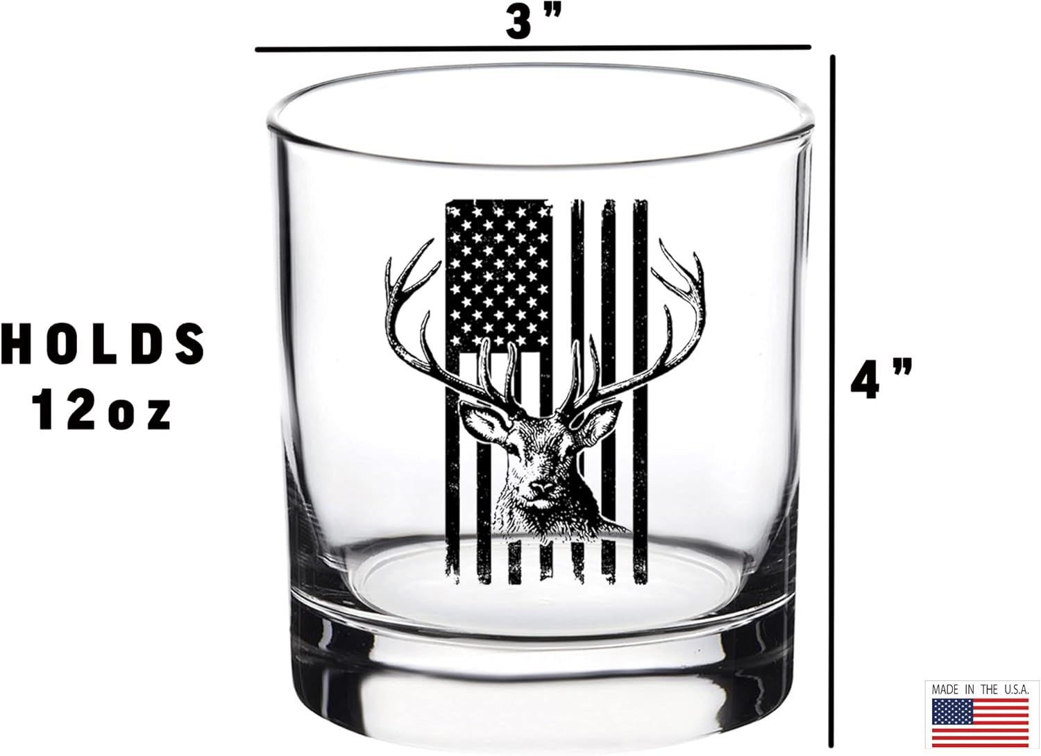 Rogue River Tactical USA Tattered Flag Buck Deer Hunting Old Fashioned Glass Drinking Cup Gift For Hunter - Image 3