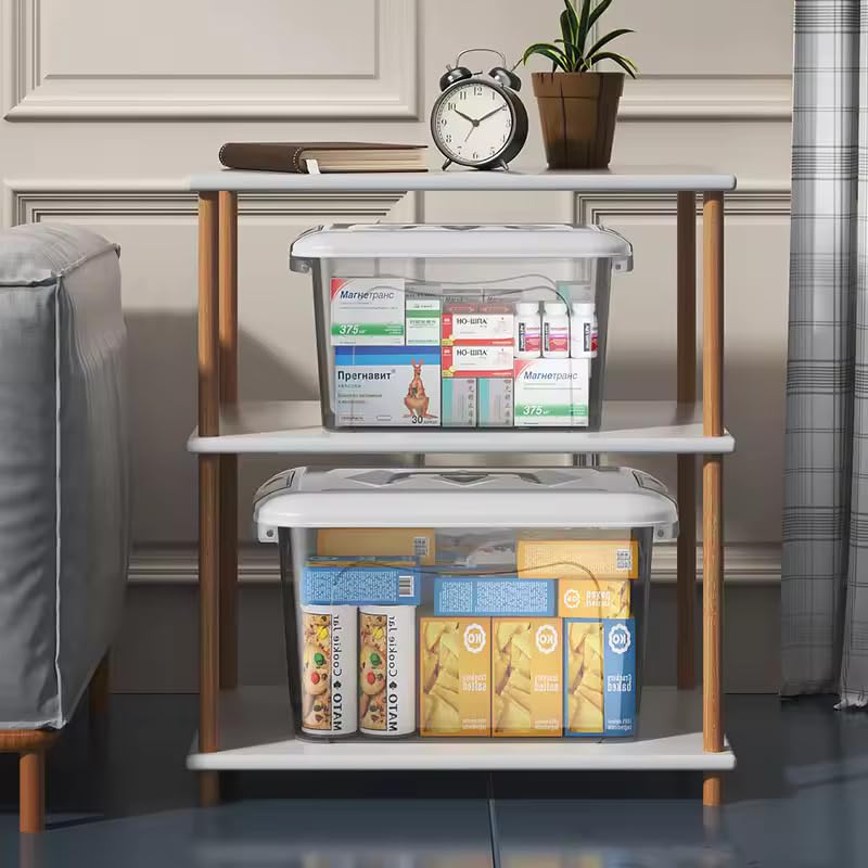 Image of KREPS Clear Plastic Storage Box /Bins, Container with Latches and Lid, Stackable Storage, Heavy Duty Material (NO.3-14.5 X 10.5 X 8.2 INCH, PACK OF - 2)