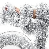 SURCVIO 50FT Silver Christmas Tinsel Garland - Metallic Tinsel Twist Garland for Christmas Tree Deco
