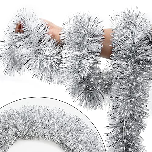 Surcvio 50Ft Silver Christmas Tinsel Garland - Metallic Tinsel Twist Garland For Christmas Tree Decorations, Xmas Tree Decor Home Indoor Holiday Party Supplies #TOP11