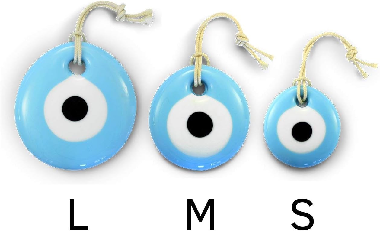 Exclusive Edition Handmade Evil Eye Turkish Greek Glass Charm Decorative Ornament for Good Luck, Success and Protection (Light Blue, 1.5"-2"-2.5" Set of Three) image 2