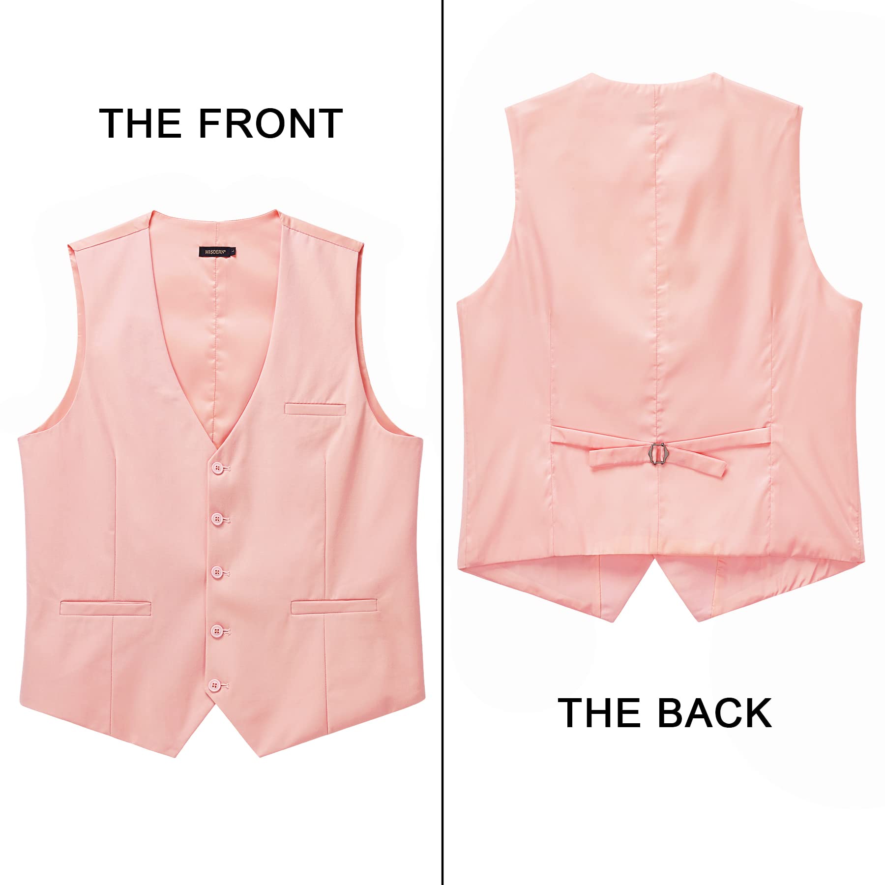 HISDERN Chaleco para Hombre Chalecos de vestir de Hombres Color Solido Chaleco de Algodón para Formal Fiesta de Boda,Z1 - Rosa, L