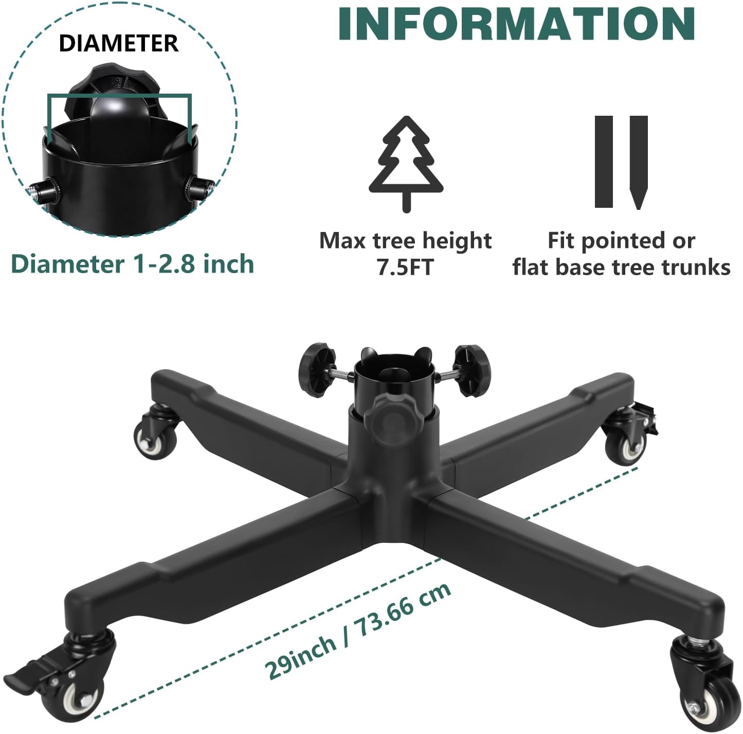 Rolling Artificial Christmas Tree Stand Base Replacement with Wheels Universal Heavy Duty Fake Tree Stands Faux Xmas Tree Stand Up to 7.5Ft Tree