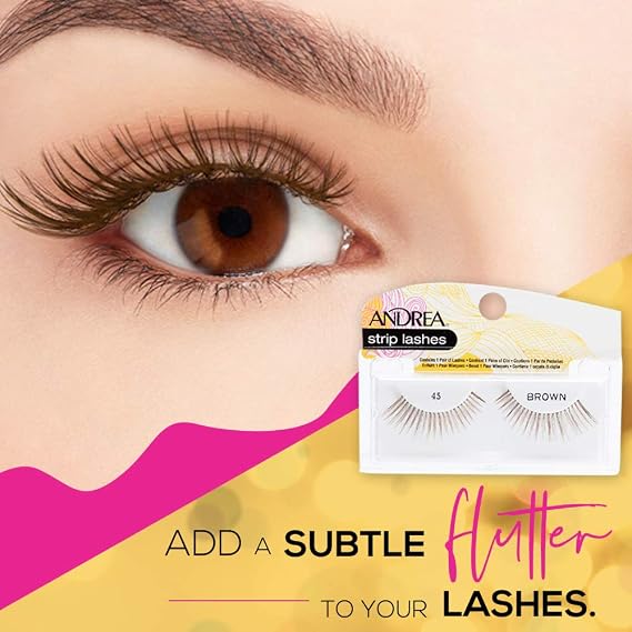 Andrea False Lashes Style 45 - Brown, Natural Look Fake Eyelashes, Reusable and Comfortable Strip Lashes for Everyday Wear, 4 Pairs
