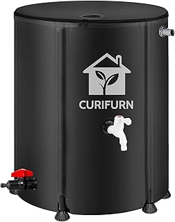 53Gal Collapsible Rain Barrel, Weatherproof Water Tank with Filter, Spigot & Overflow Kit (Reinforced Liner+Thickened Legs),Black