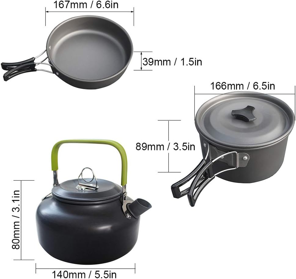Outdoor Cookware Set Portable Cookware Nonstick Pots Aluminum Alloy Multifunction Field Cookware Combination No Fumes General Purpose Stove Anti-fall Jacketed Kettle Teapot Tableware Cup