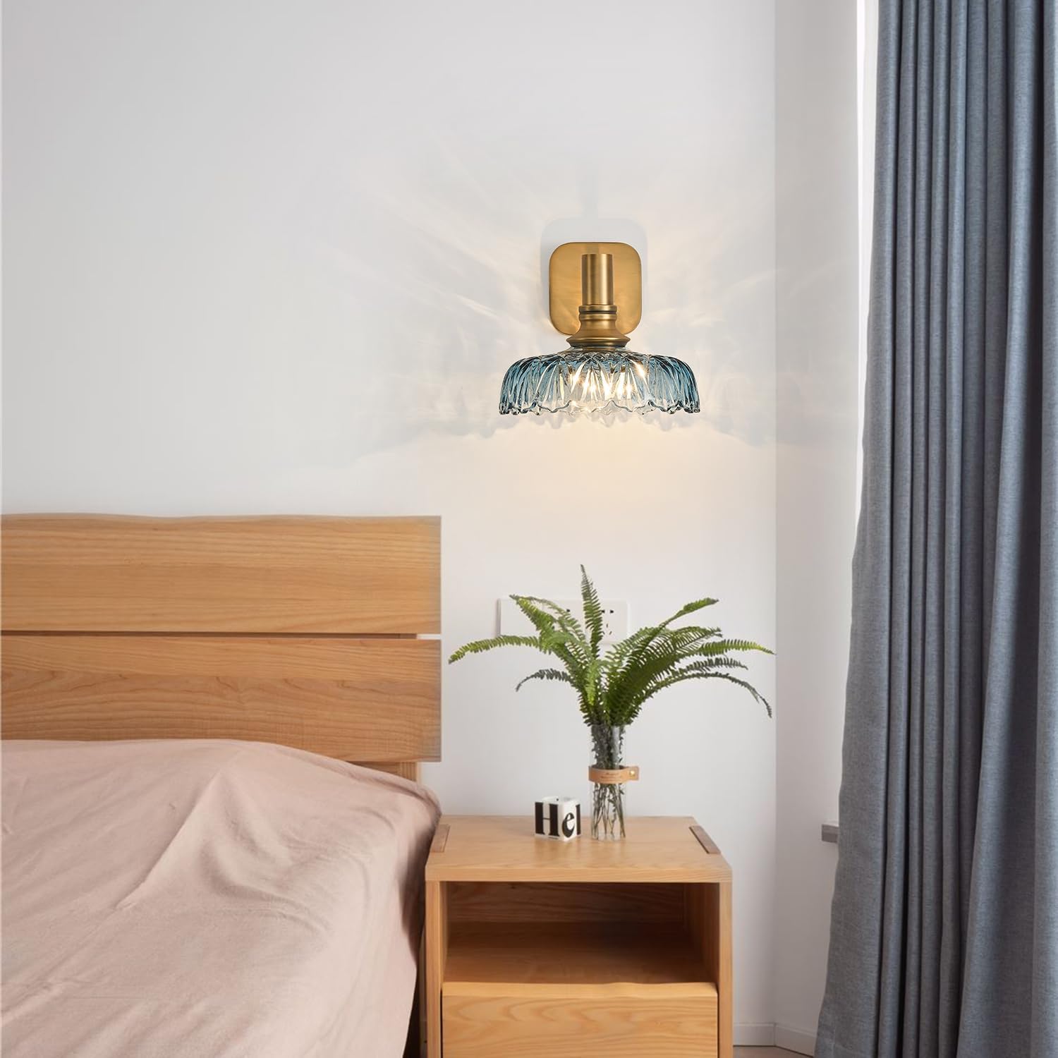 Vintage Blue Wall Sconce Lamp Bathroom Lighting Glass Wall Light Fixture for Kitchen Dining Room Bedroom Hallway