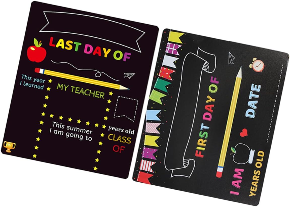 Homoyoyo 2pcs Preschool Chalkboard Sign for Supplies, Plastic Kindergarten Writing Board with Erasable Surface, First Day of Preschool Photo Prop and Message Board