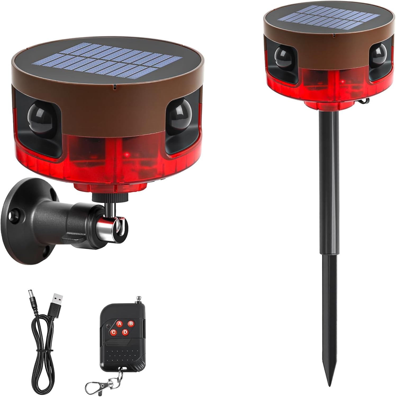 Solar Outdoor Motion Sensor Alarm-Dog Barking or Gunshot Sound, 130dB Noise, 13 Sounds & 360° Motion Detector Alarm Support Recording, with Remote Controller for Home, Villa,Yard,Chicken coop