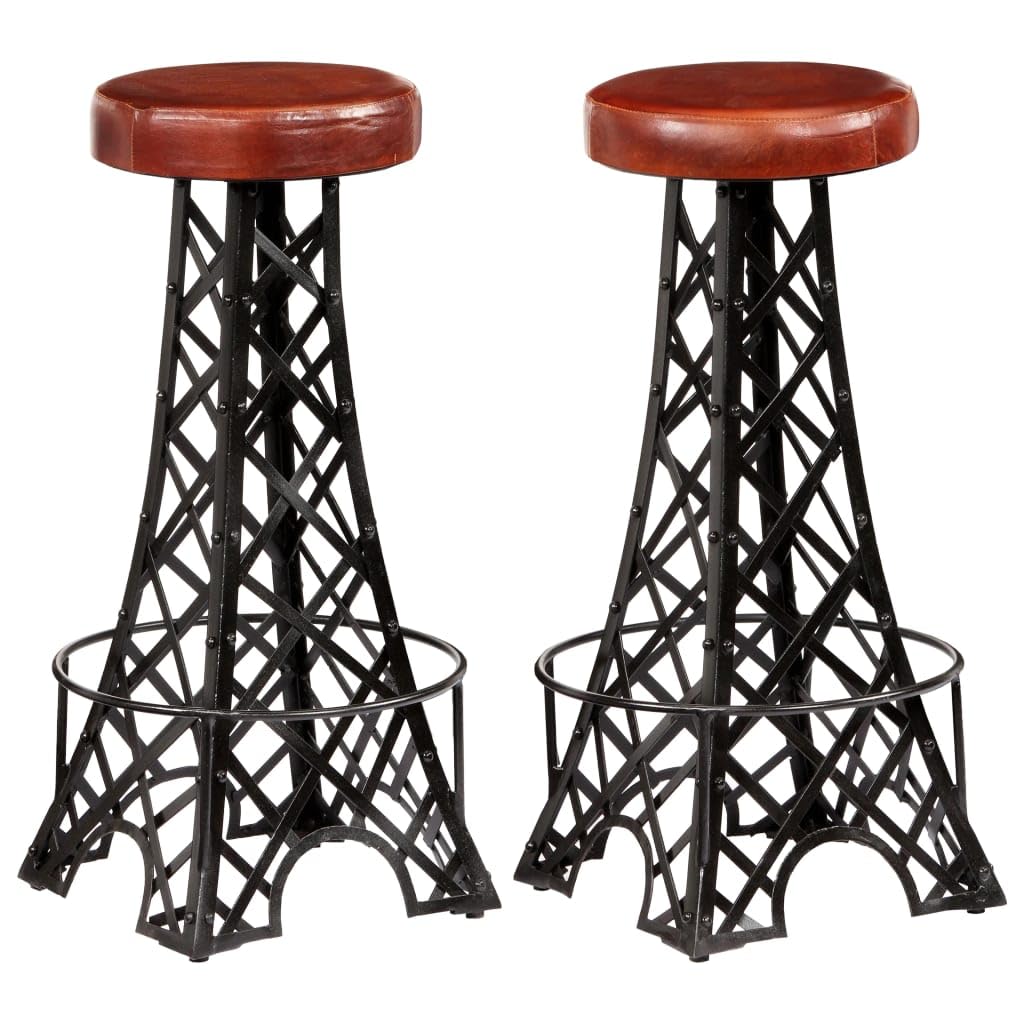 Tabourets de bar en cuir véritable marron et fer style Tour Eiffel lot de 2 de 76 cm