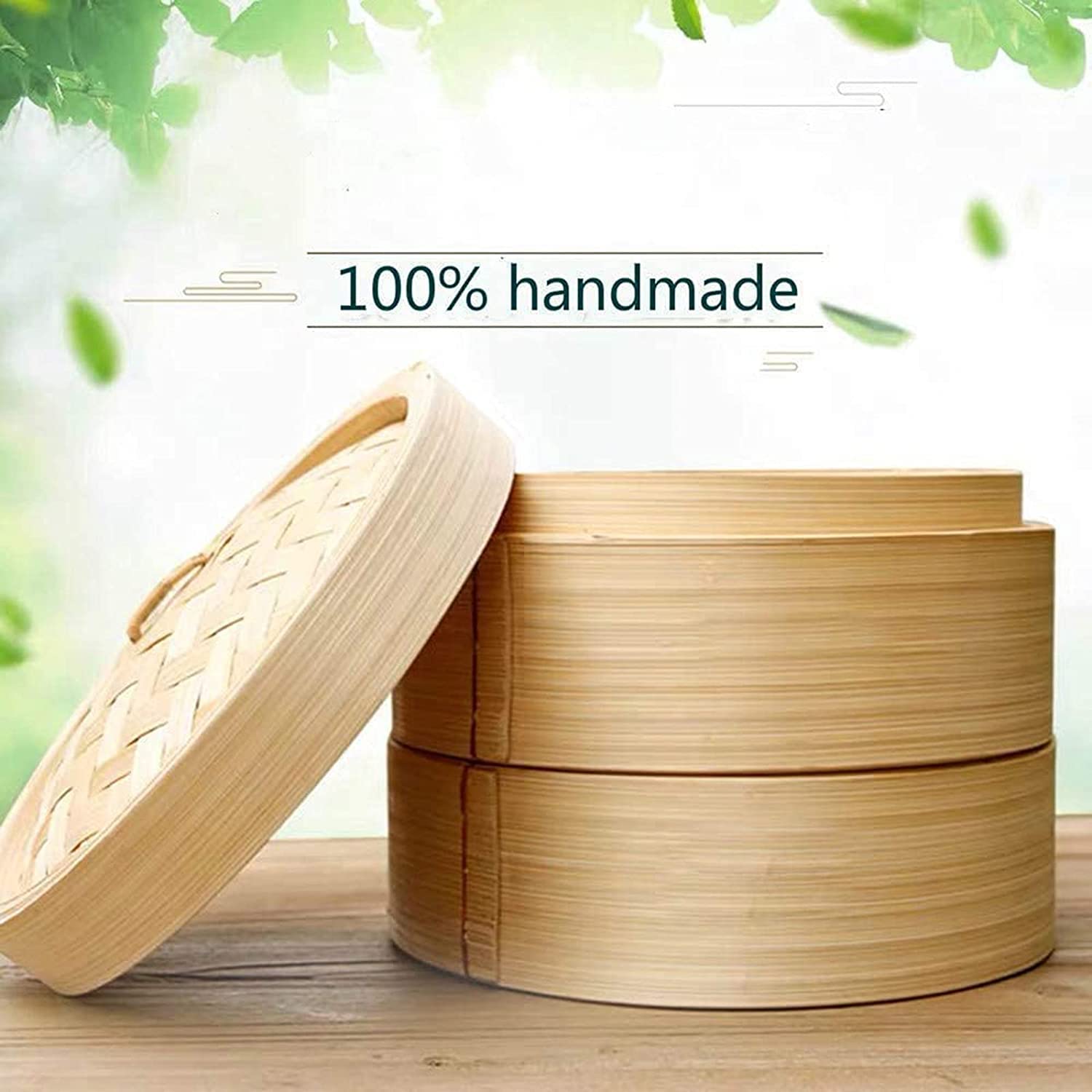 Cestino a vapore in bambù multiuso, cestino tradizionale cesto di piroscafo cinese con coperchio e cestino a vapore a 2 livelli per cucinare il riso per carne di verdura di verdure gnocchi,18cm