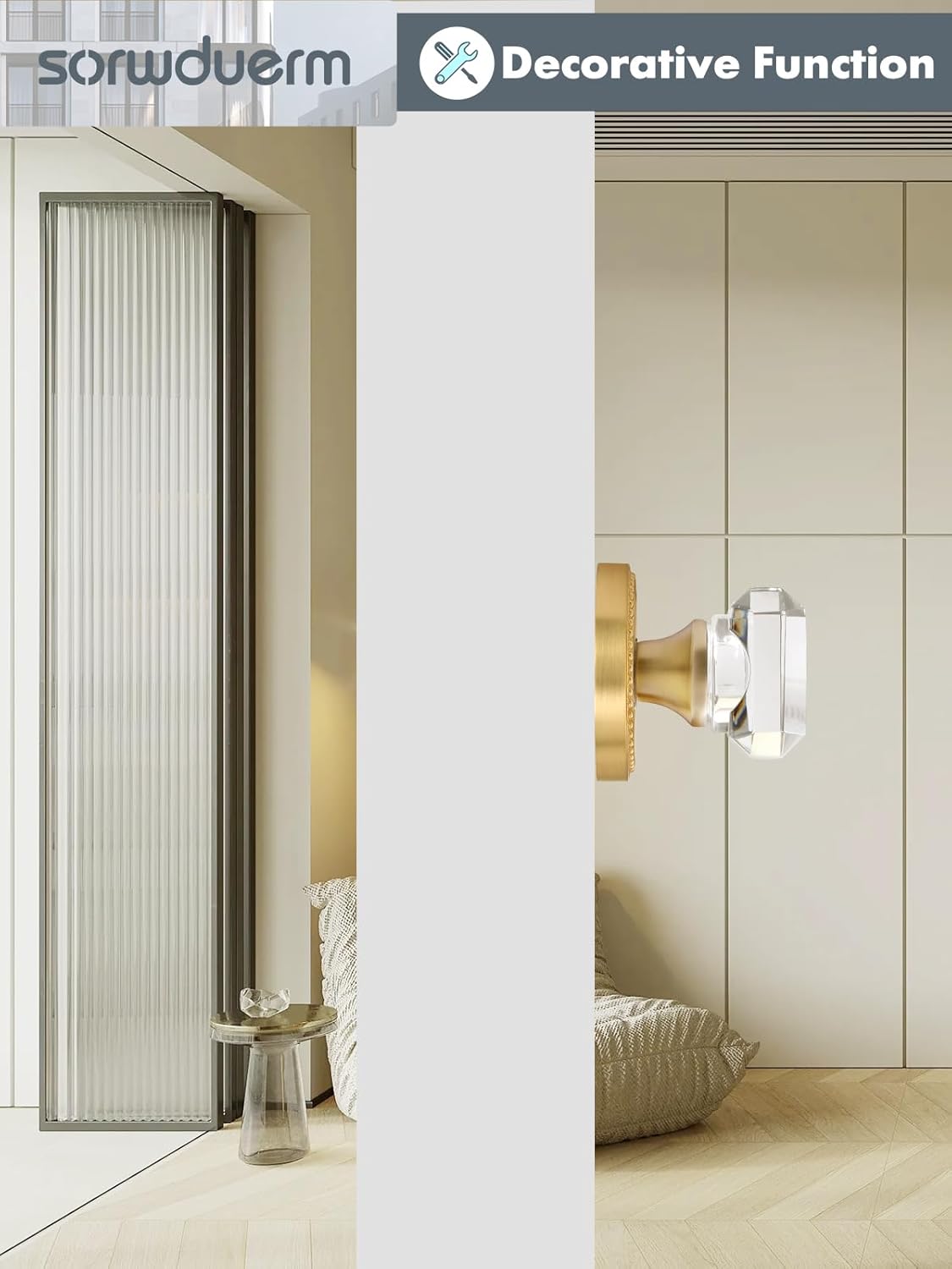 Gold Door Knobs Crystal Door Knob Dummy Door Knobs Brushed Gold Square Glass Interior Satin Brass Dummy Handle Single Sided Decorative 2 Pack