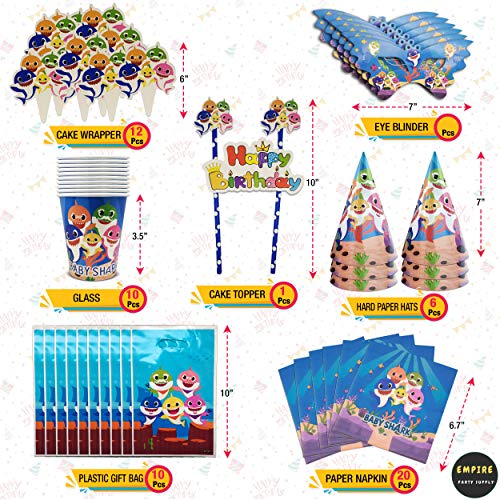 Empire Party Supply 154 Pc Baby Shark Party Supplies And Birthday Decorations, Disposable Tableware Kit, Blowing Dragon Paper, Hats, Gift Bag, Banner, Blowouts, Balloon, Cake Toppers, Pennant #TOP1
