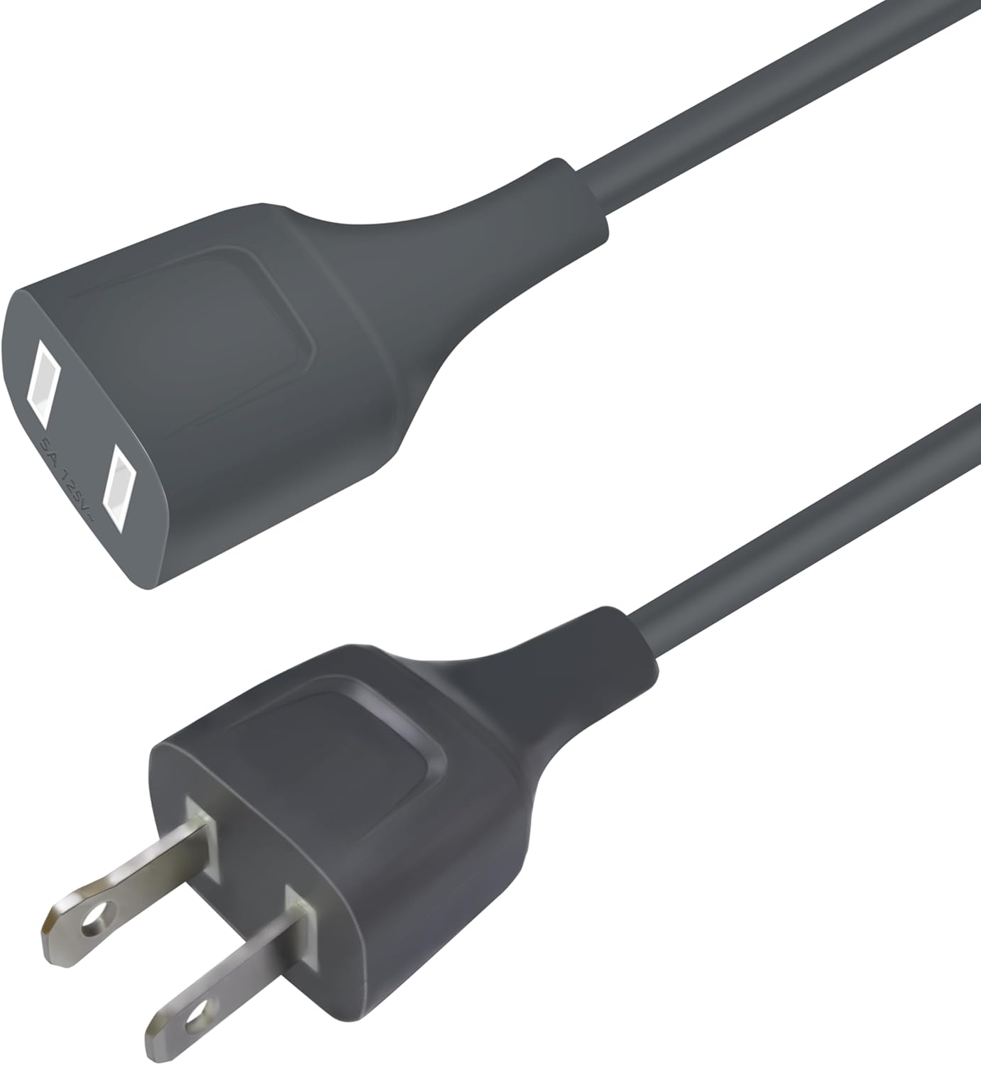 Short 7 Feet Extension Cords for Small Appliances Gray Extension Wire Indoor Use Extension Cord with 625W 5A 2 Prong Polarity Extension Cable for Holiday Lights, Electronics (1 Pack)