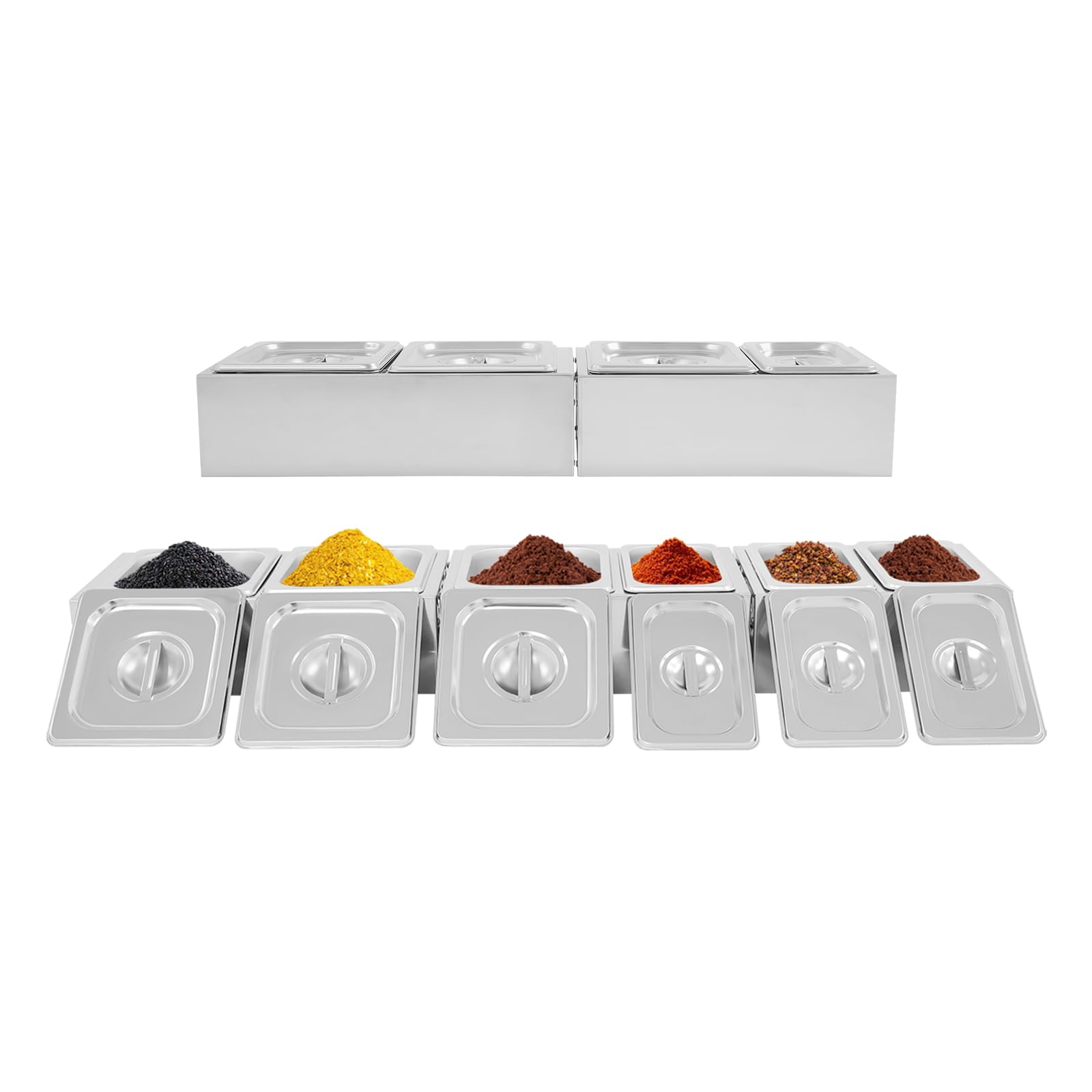 Contenitori per ingredienti di pizza e contorni, contenitori in acciaio inox con coperchio, contenitori per ingredienti per barbecue, cucina e gastronomia, accessori per pizza, 4 pezzi, per
