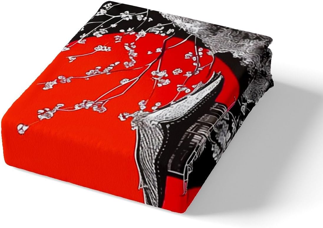 jejeloiu Boys Girls Cherry Comforter Cover Toddler Size, Ink Painting Style Bedding Set Mount Fuji Duvet Cover Kids Teens Bedroom Decor Bed Set with 1 Pillow Case (No Comforter)