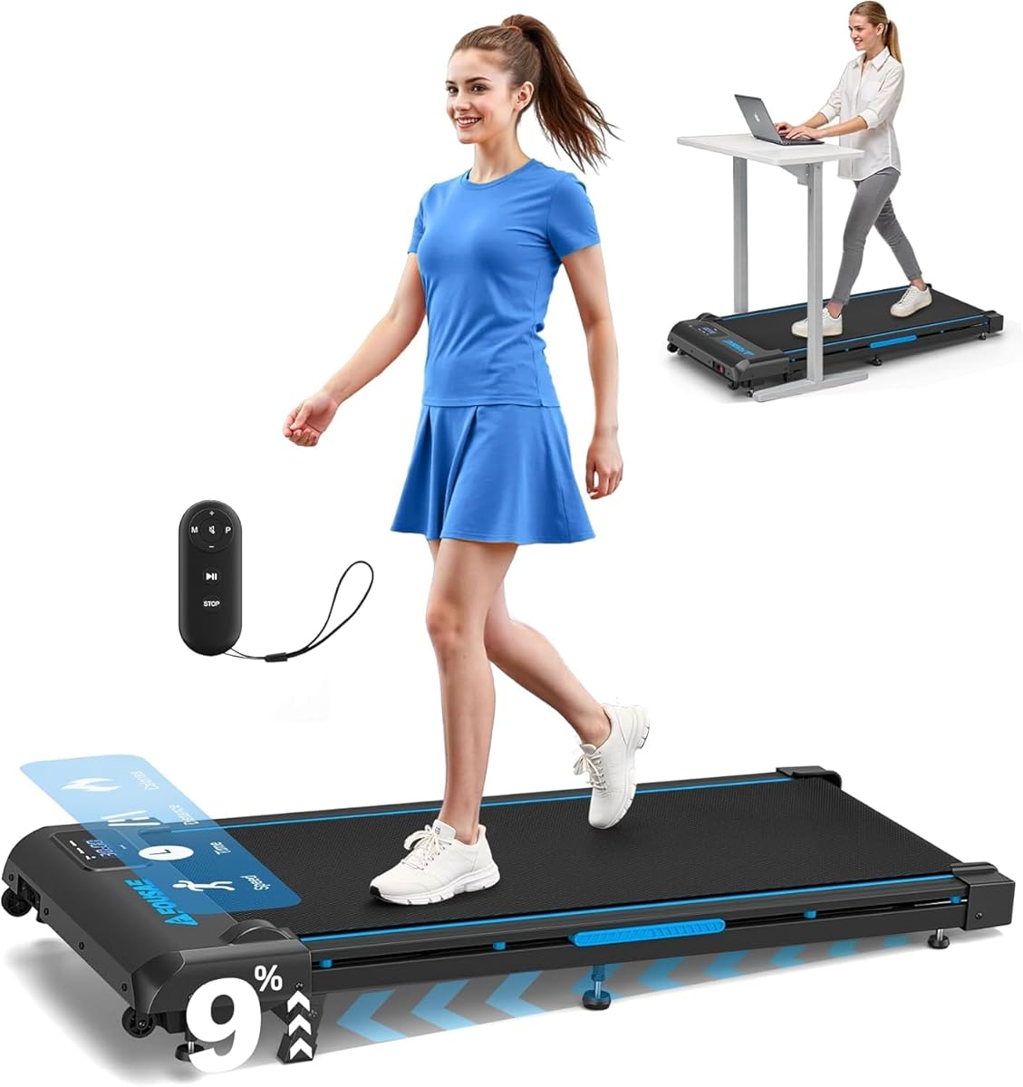 FOUSAE Walking Pad, 1–10 km/h Home Treadmill with 9% Incline, 2.5 HP Walking Machine with LED Display, Remote Control, 12 Programs, Double Shock Absorption, Load Capacity up to 150 kg : Amazon.de