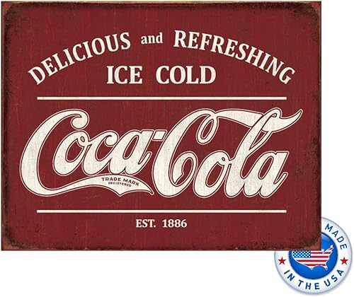 Desperate Enterprises Coca Cola Est 1886 - Letrero de hojalata - Decoración nostálgica vintage de metal para pared, fabricado en Estados Unidos
