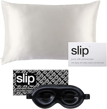 Slip 22 Momme Pure Mulberry Silk Queen Pillowcase + Contour Sleep Mask Bundle - مجموعة نوم جميلة مضادة للشيخوخة/مضادة للتجعد/فائقة النعومة