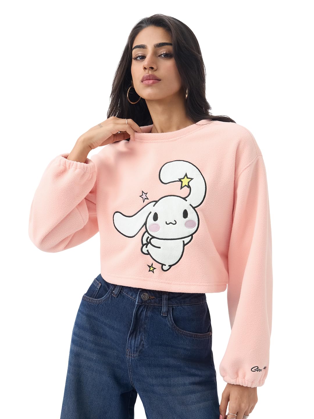 the souled store Sanrio: Cinnamoroll Women and Girls Long Sleeve Round Neck Embellished Polyester Soft Fabric Casual Pullover Oversized Sweatshirt-picture-26