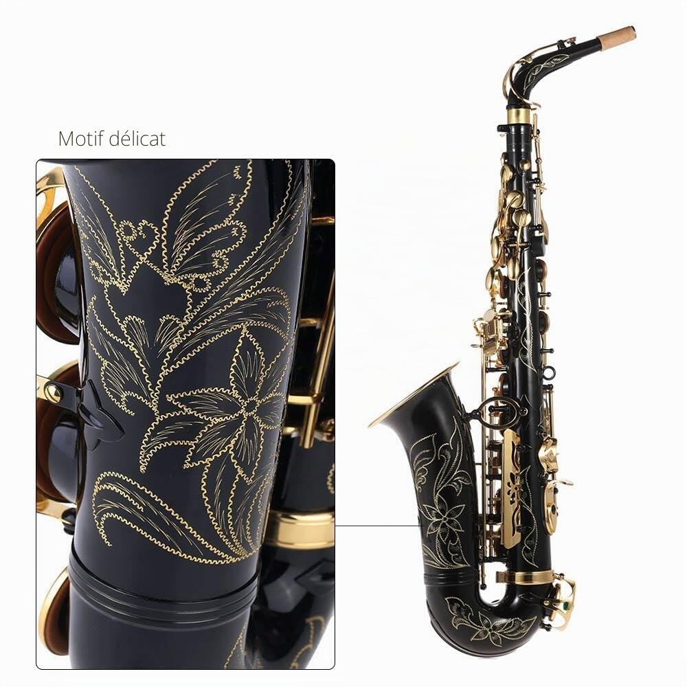 Saxophone en laiton laqué doré, avec note de mi plat, Alto-saxophone, type de clé 82Z, instrument à vent, en bois, avec pinceau, chiffon, gants, sangle rembourrée