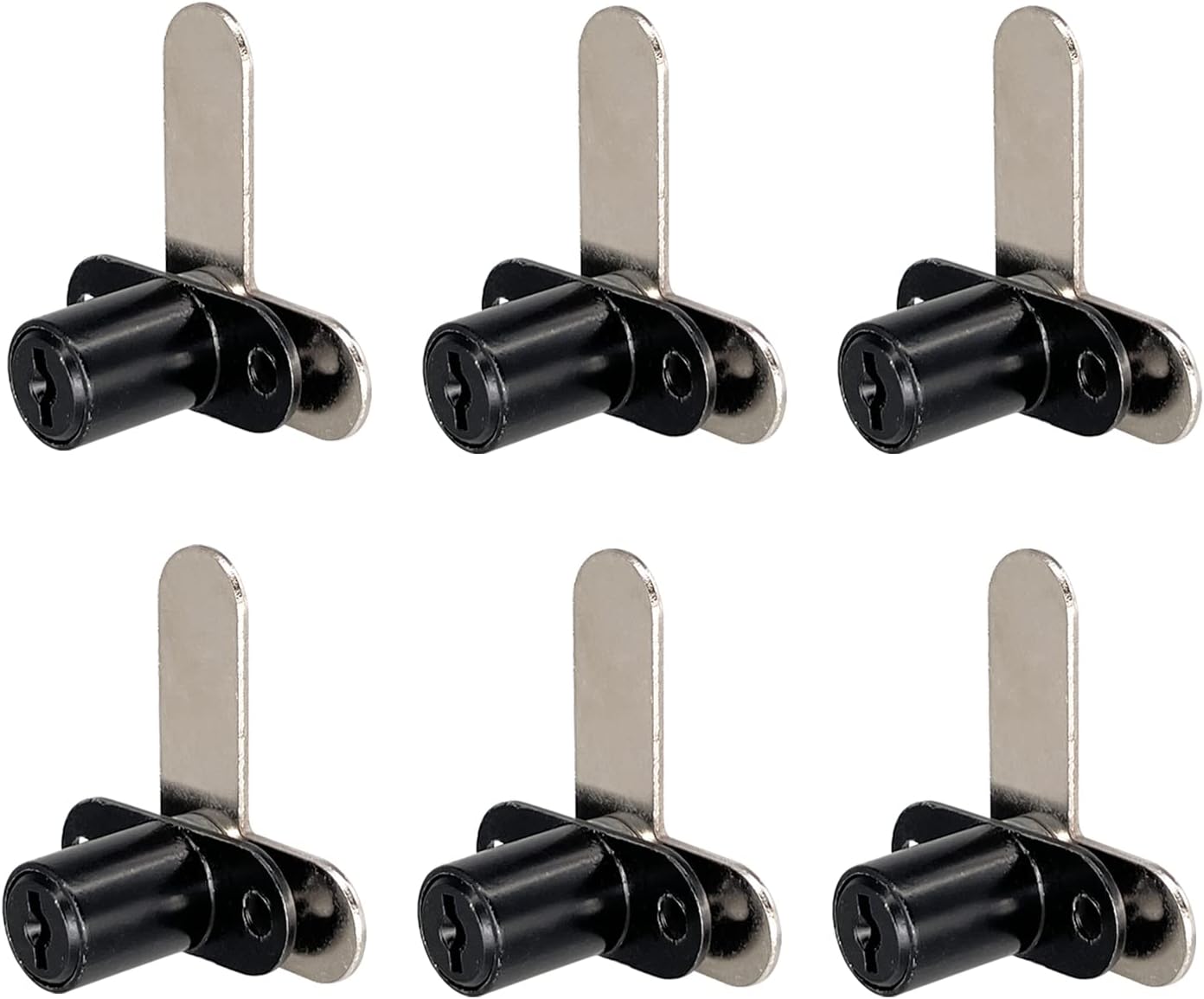 Cam Locks Cabinet Locks Keyed Alike， Cylinder Length Fits on 0.4'', Secure File Drawer Mailbox RV Storage Tool Box Replacement Lock Set, Zinc Alloy(5/8 Inch 6 Pcs) (Black, 16 mm)