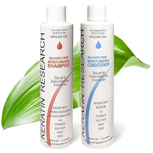 Keratin Research Champú y acondicionador sin sulfato y sal, para tratamiento posterior a la queratina, flequillo de cortina, cabello teñido, natural