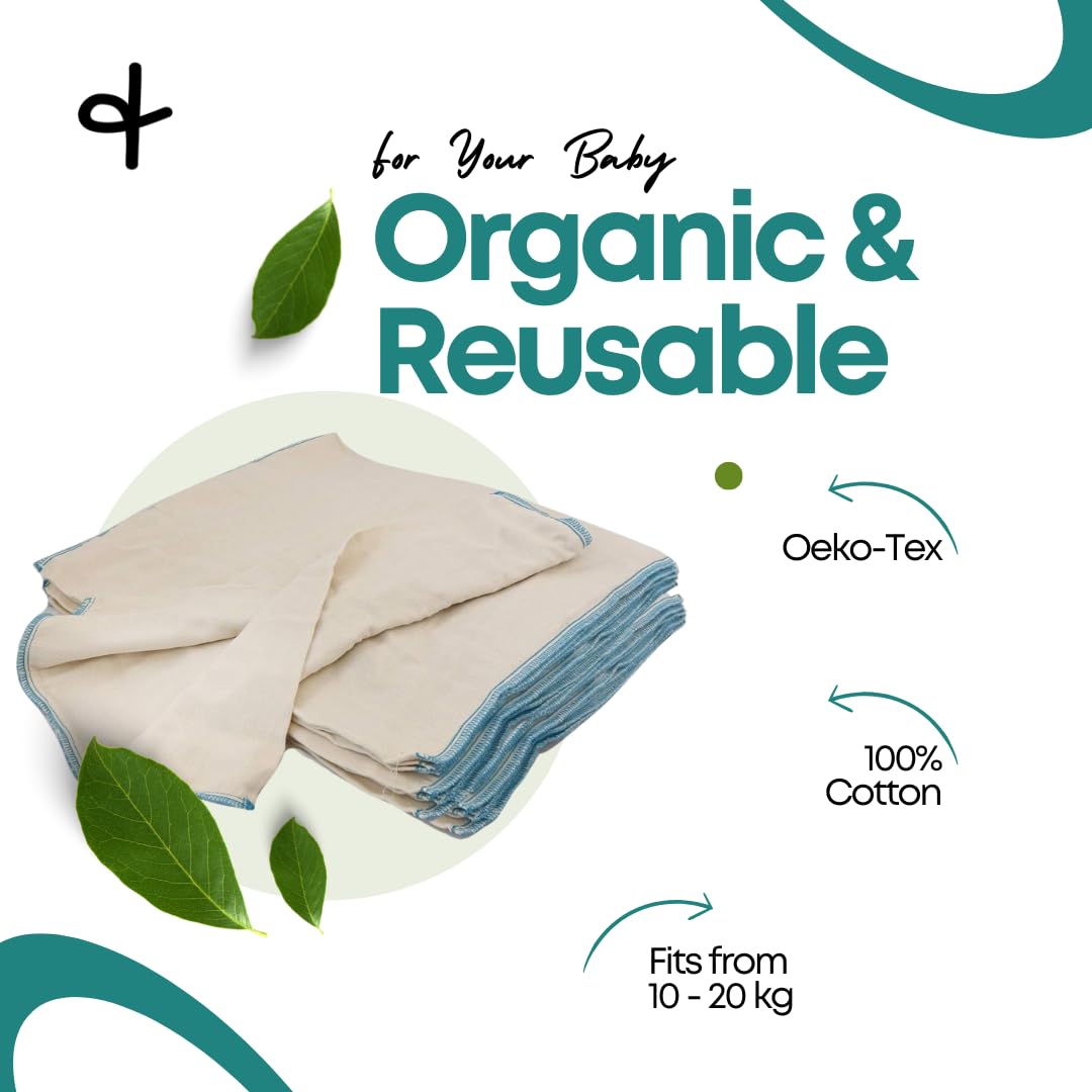 avo + cado Cotone biologico Prefolds, taglia 3 – 10 pezzi, adatto in taglia unica e XL, per pannolini di stoffa, 100% cotone Öko-Tex non sbiancato