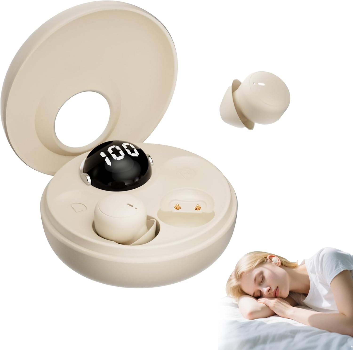 Sleep Earbuds for Side Sleepers,Wireless Bluetooth 5.4 Sleep Headphones,Comfortable Noise Blocking,LED Power Display,for Small Ears Sleeping(Beige)