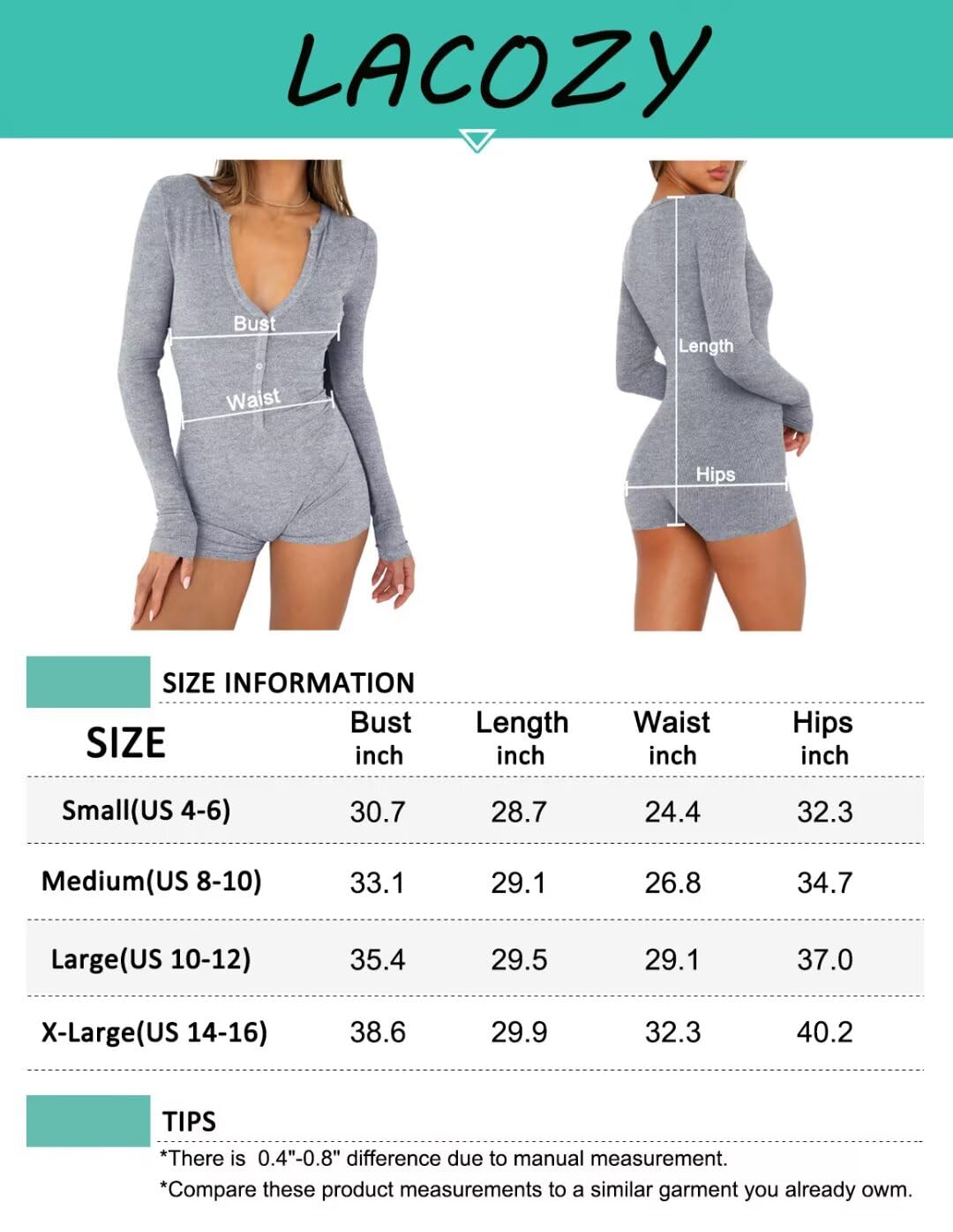 LACOZY Pagliaccetti a maniche lunghe con scollo a V per le donne sexy Y2k pantaloncini tuta aderente pigiama set palestra body