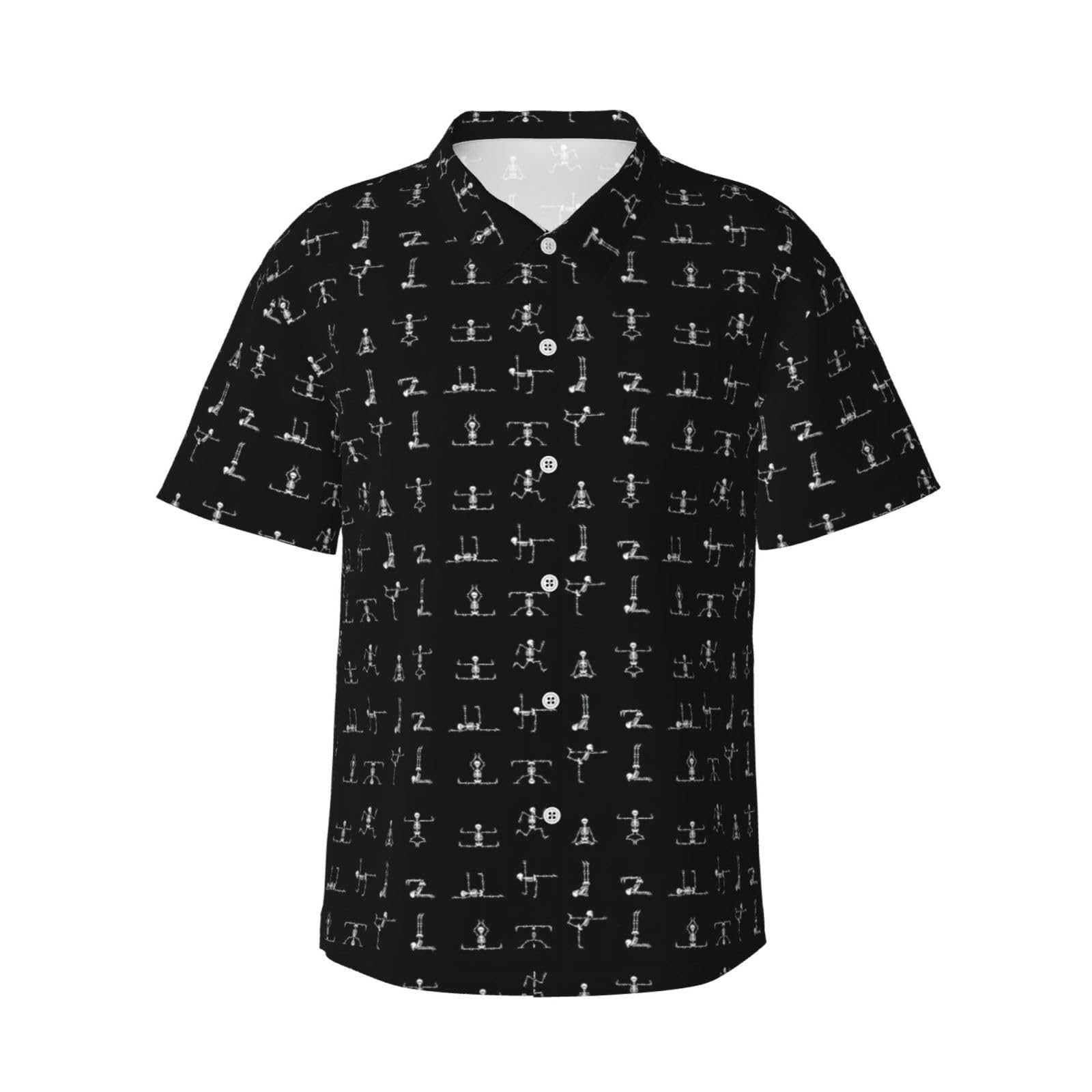 Skull Yoga Stampa Estate Leggero Uomo Camicia Hawaiana Manica Corta Vacanza Casual Crociera Gite