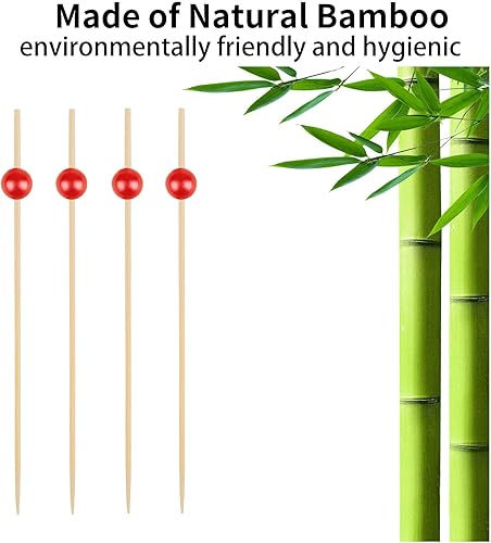 Miniatura 9 de Palillos de dientes para aperitivos, 100 palillos de cóctel decorativos, brochetas de bambú de 4.7 pulgadas de largo, palillos de madera elegantes