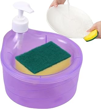 Dishwashing Soap Dispenser, Kitchen Washing Up Liquid Dispenser, 2 In 1 Washing Up Liquid Dispenser, Dish Soap Dispenser for Sink, Sponge Holder for Kitchen Sink, Dish Soap Dispenser and Sponge Holder