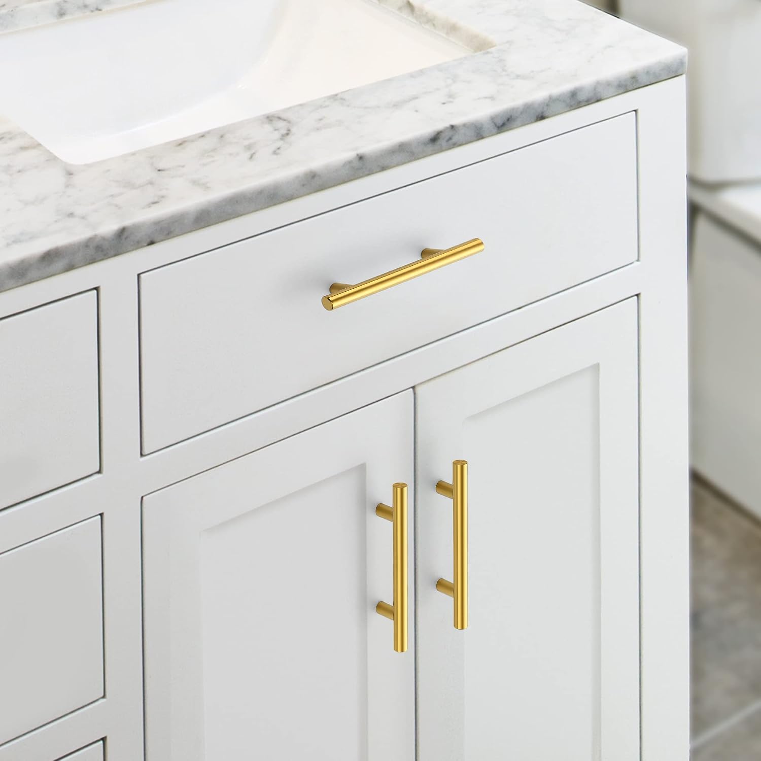 JOY DECOR 30 Pack 7.38 Inch Cabinet Pulls, 5 Inch (128mm) Hole Center Stainless Steel Drawer Handles for Kitchen Cabinets, Cupboard, Wardrobe – Brushed Brass Gold
