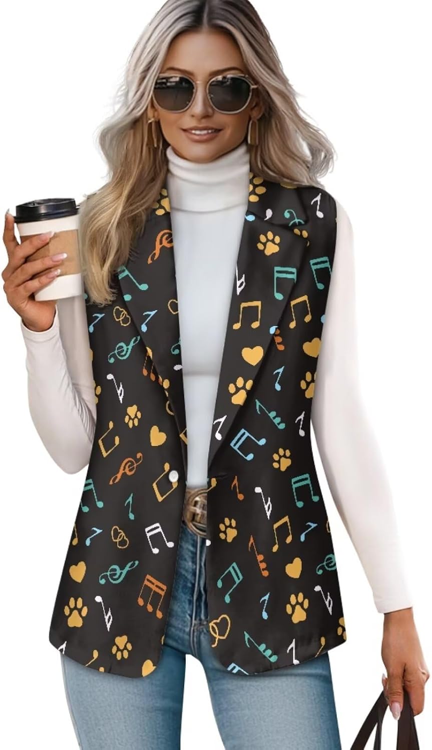 Womens Vest Blazer Sleeveless Vest for Ladies Work Lapel Collar Jacket Coat Casual Loose Long Blazer Jackets