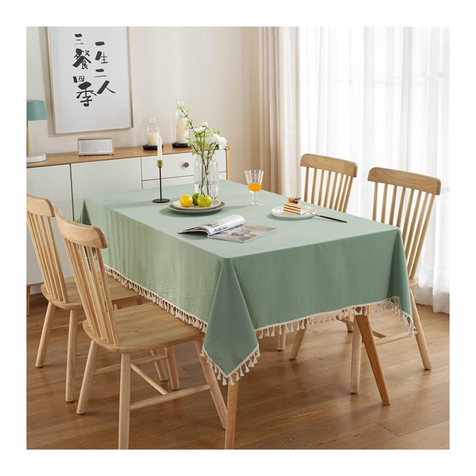 Tovaglia Cotone Moderna, Tovaglia Tavolo Sagra Verde Chiaro Tinta Unita con Nappa Copritavolo 130X180CM per Soggiorno Cucina