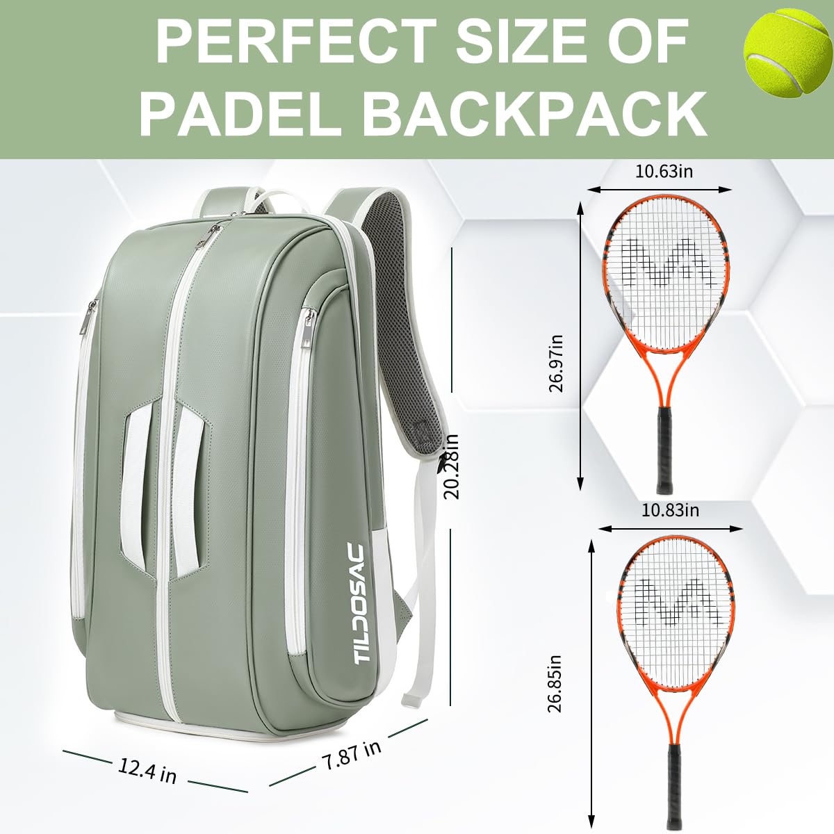 TILDOSAC Borsa da tennis per padel da tennis, grande borsa sportiva Pickleball per uomini e donne con scomparto per scarpe, laptop sleeve, recinzione, palla