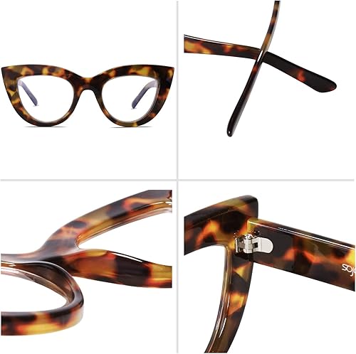 Miniatura 5 de SOJOS Lentes de bloqueo de luz azul, retro, vintage, Cateye para mujer, marco de plástico, hipster, fiesta, SJ5025 con marco de tortuga amarilla,