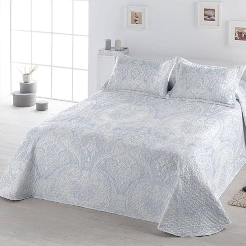 Colcha Bouti Nico Acolchado Fino Reversible, Contiene 2 Fundas cojín 50x70 (Azul, Cama 180x190/200)