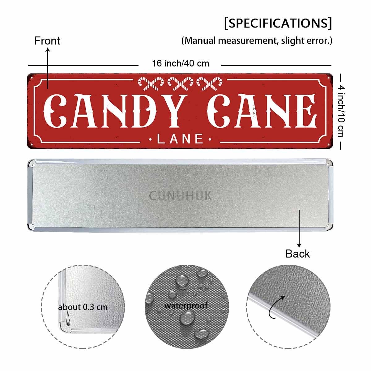 Christmas Candy Cane Lane Sign 4"x16" Christmas Hanging Sign For Kitchen Decorations Aluminum Christmas Sign For Holiday Home Bar Decor