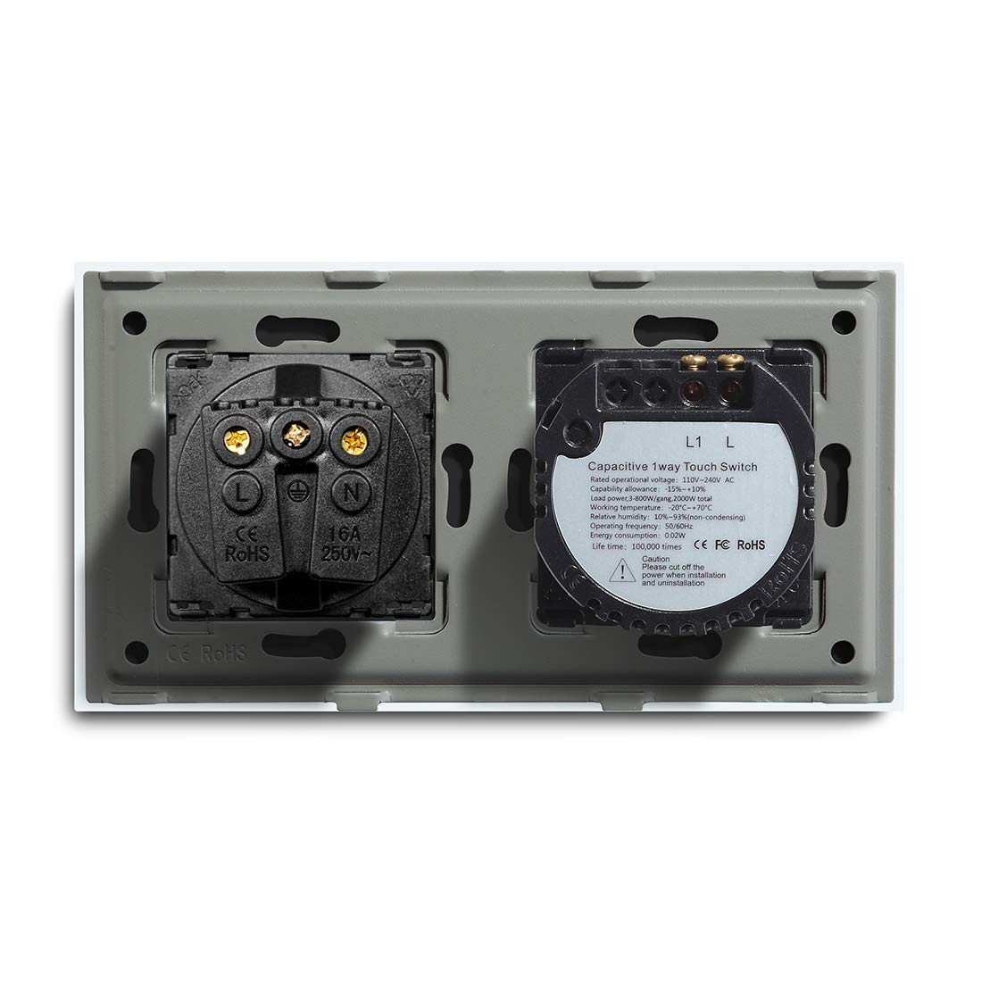 Interruttore Touch 1 Gang 1 Way 2 Way Touch Switch con Presa a Parete Standard Socket 3 Colori Pannello in Vetro 157mm Interruttore Luce Touch Interruttore A Parete Intelligente