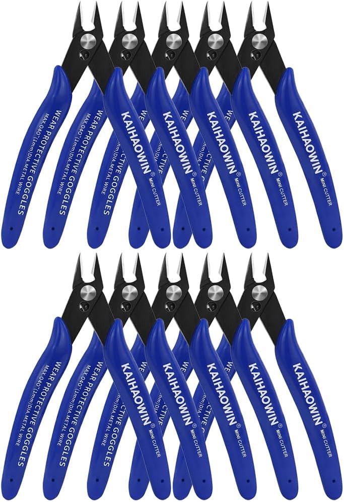 Small Wire Cutters 10 Pack- KAIHAOWIN 170 Wire Flush Cutters Wire Clippers Nippers Clean Cut Pliers Side Cutter Diagonal Cutting Pliers for Electronic Floral Heating Wire Model Sprue Soft Copper, Blue