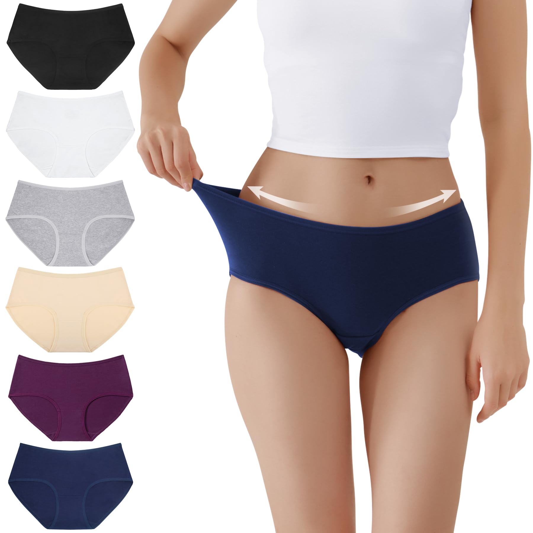 TUUHAW Unterhosen Damen Unterwäsche 6er Pack Baumwolle Slips Mittel Taille Panties