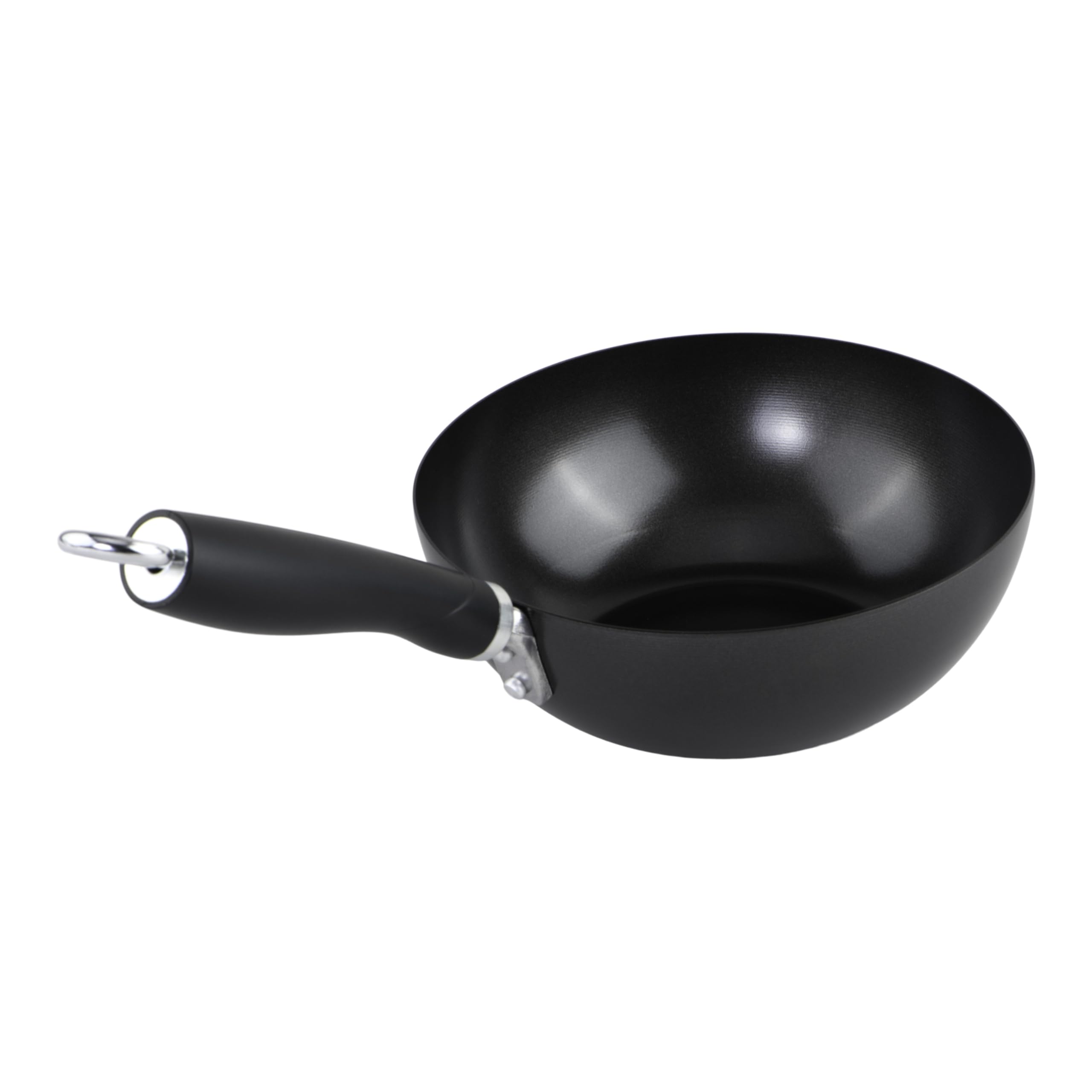 Wok antiadherente Everyday de 8 pulgadas, negro, wok pequeño de acero al carbono, construcción de pared alta, base plana, mango ergonómico de protección de llama, sartén antiadherente para 4