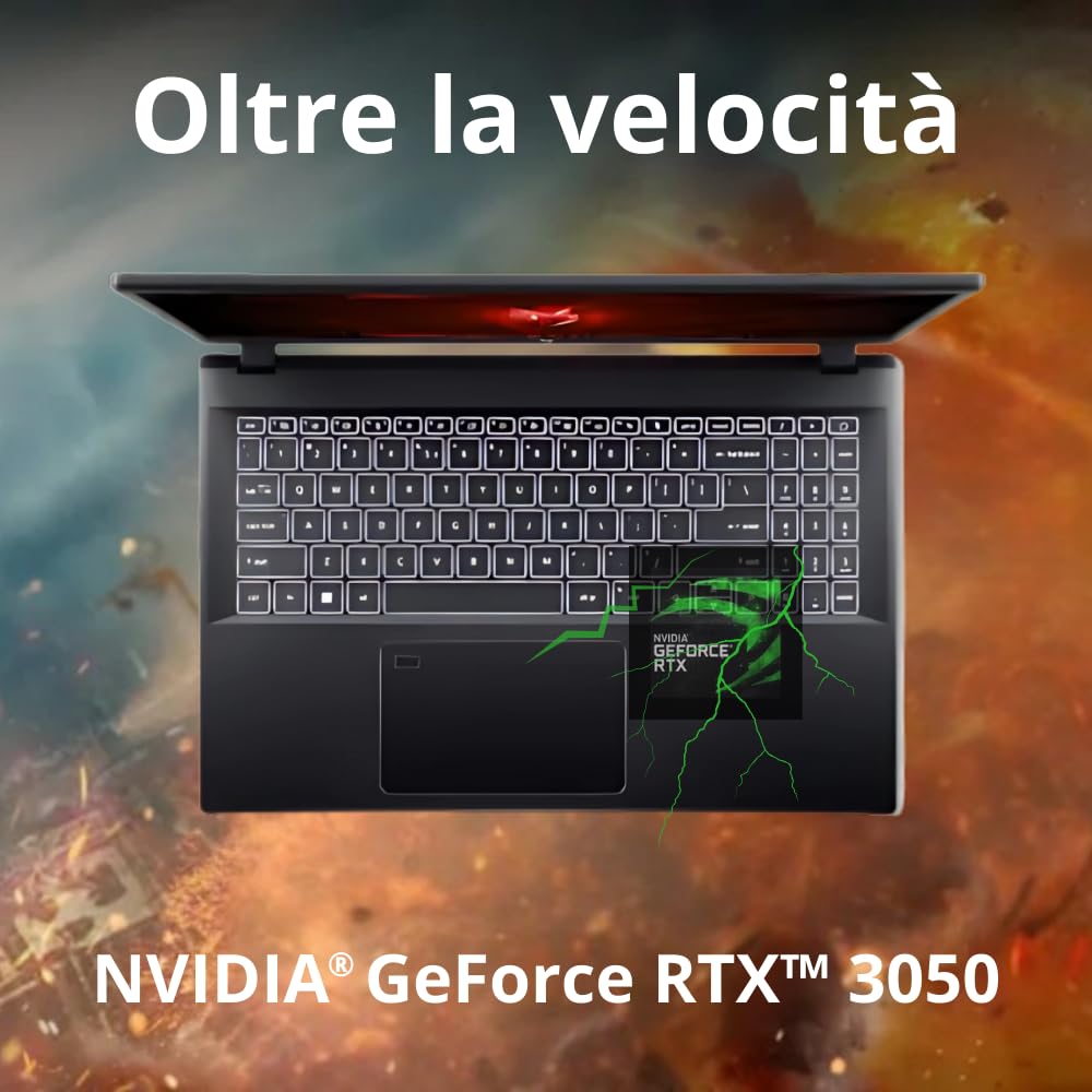 Acer Nitro V15 Pc Gaming, Notebook Gaming Cpu Intel Core 7 240H, 32GB RAM DDR5, SSD 1TB, Display 15,6" FHD IPS 165 Hz, NVIDIA GeForce RTX 3050 (6 GB GDDR6), Tastiera Retroilluminata, Pc Portatile