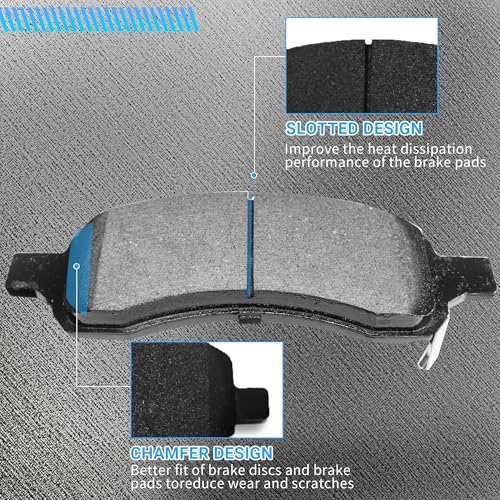 Image of Brake Pads Front and Rear Compatible with Chevy SSR Trailblazer EXT Traverse, Buick Enclave Rainier, GMC Acadia Envoy XL, Isuze Ascender, Saab 9-7X Brake Pads Semi-Metallic D1169-8282 D883